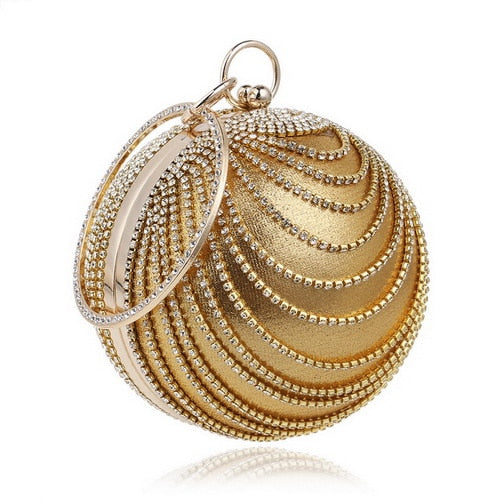 Ball Diamond Tassel Women Party Metal Crystal Clutches Evening  Wedding Bag Bridal Shoulder Handbag Wristlets Clutch
