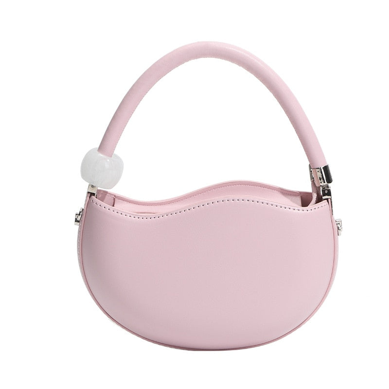 Gentle and Sweet New Cute Small Solid Color Handbag White Pink Versatile Pea Shoulder Messenger Bag for Women