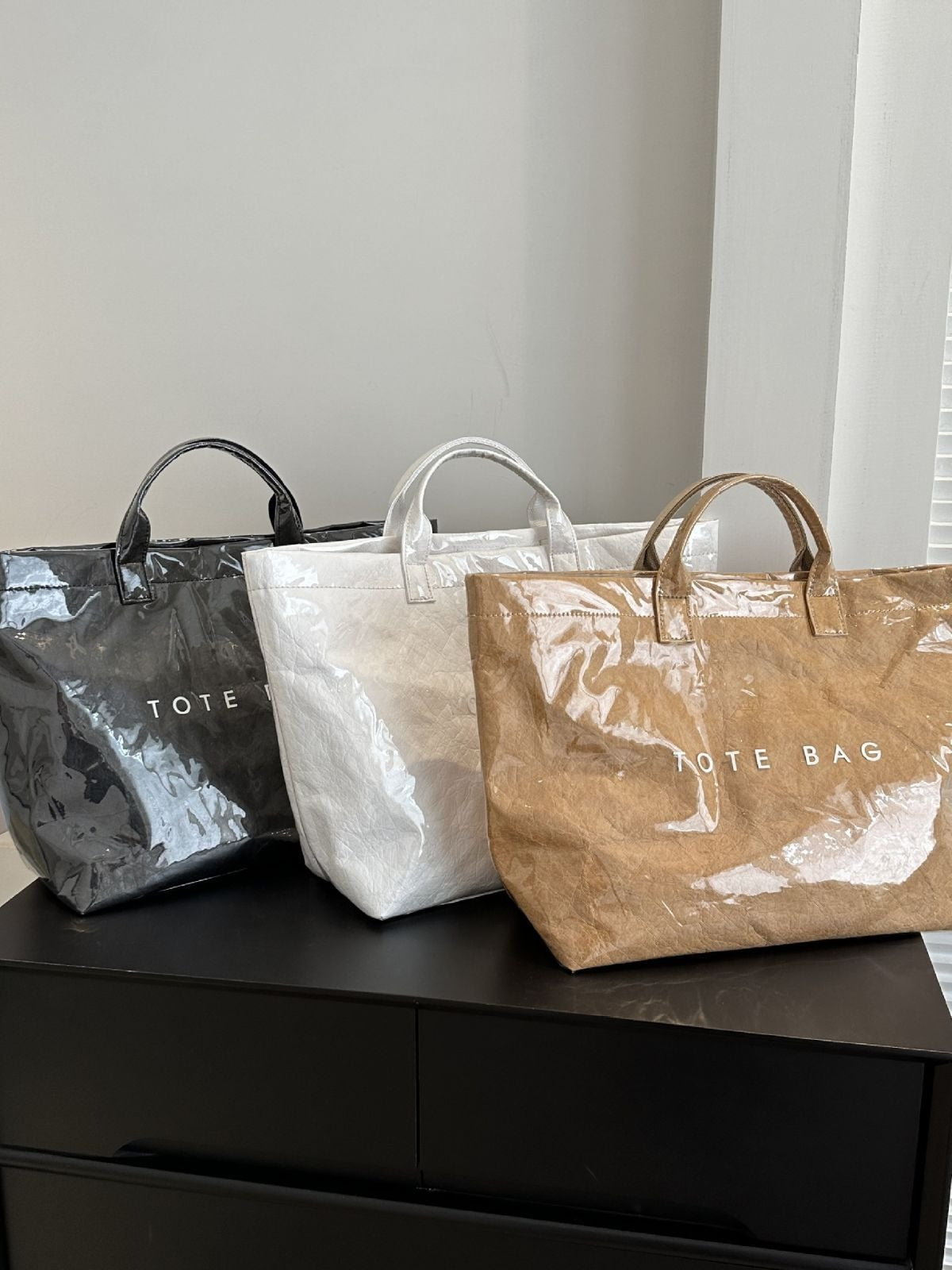 Fashionable Retro Dupont Paper Bag Women's Large Capacity Kraft Paper Handbag Shopping Bag Trendy