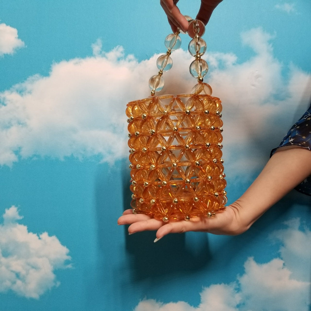 Transparent bag female round bucket bag handmade beaded bag