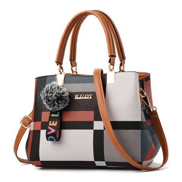 Valenkuci New Casual Plaid Shoulder Bag Fashion Stitching Wild Messenger Brand Female Totes Crossbody Bags Women Leather Handbag