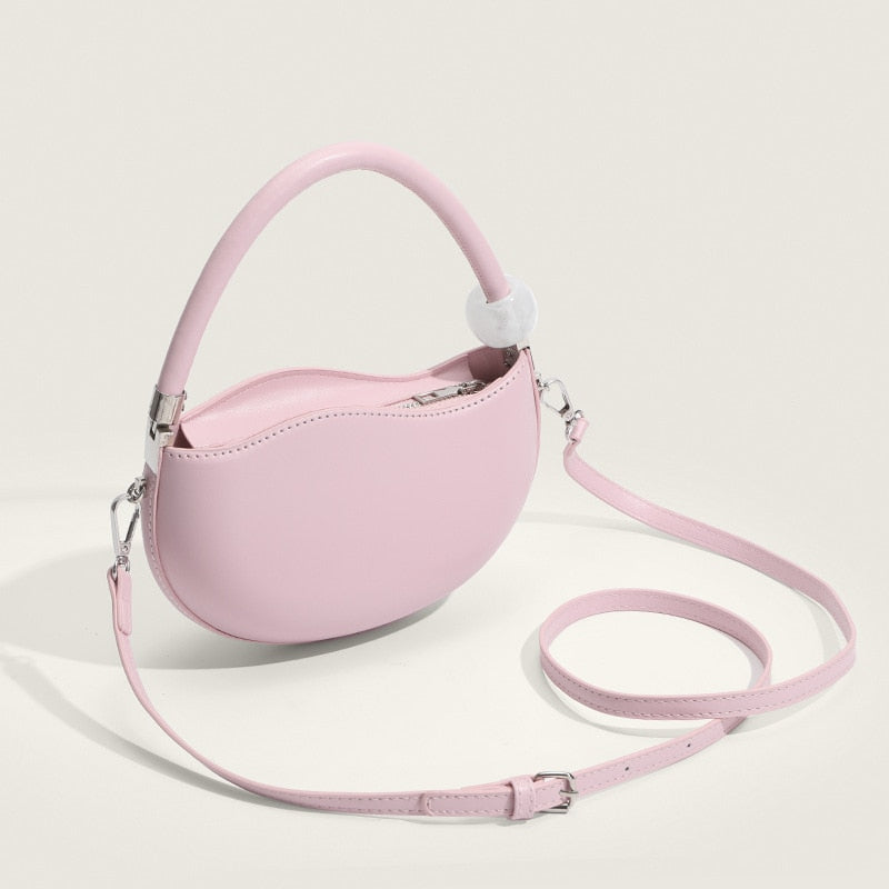 Gentle and Sweet New Cute Small Solid Color Handbag White Pink Versatile Pea Shoulder Messenger Bag for Women