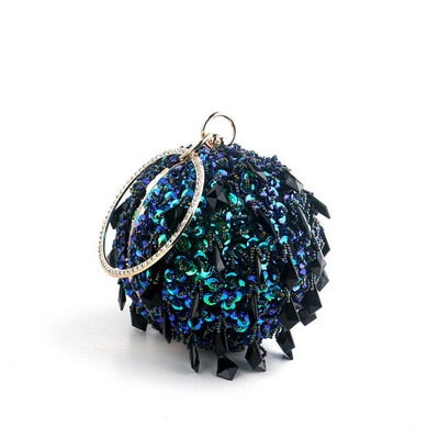 Ball Diamond Tassel Women Party Metal Crystal Clutches Evening  Wedding Bag Bridal Shoulder Handbag Wristlets Clutch