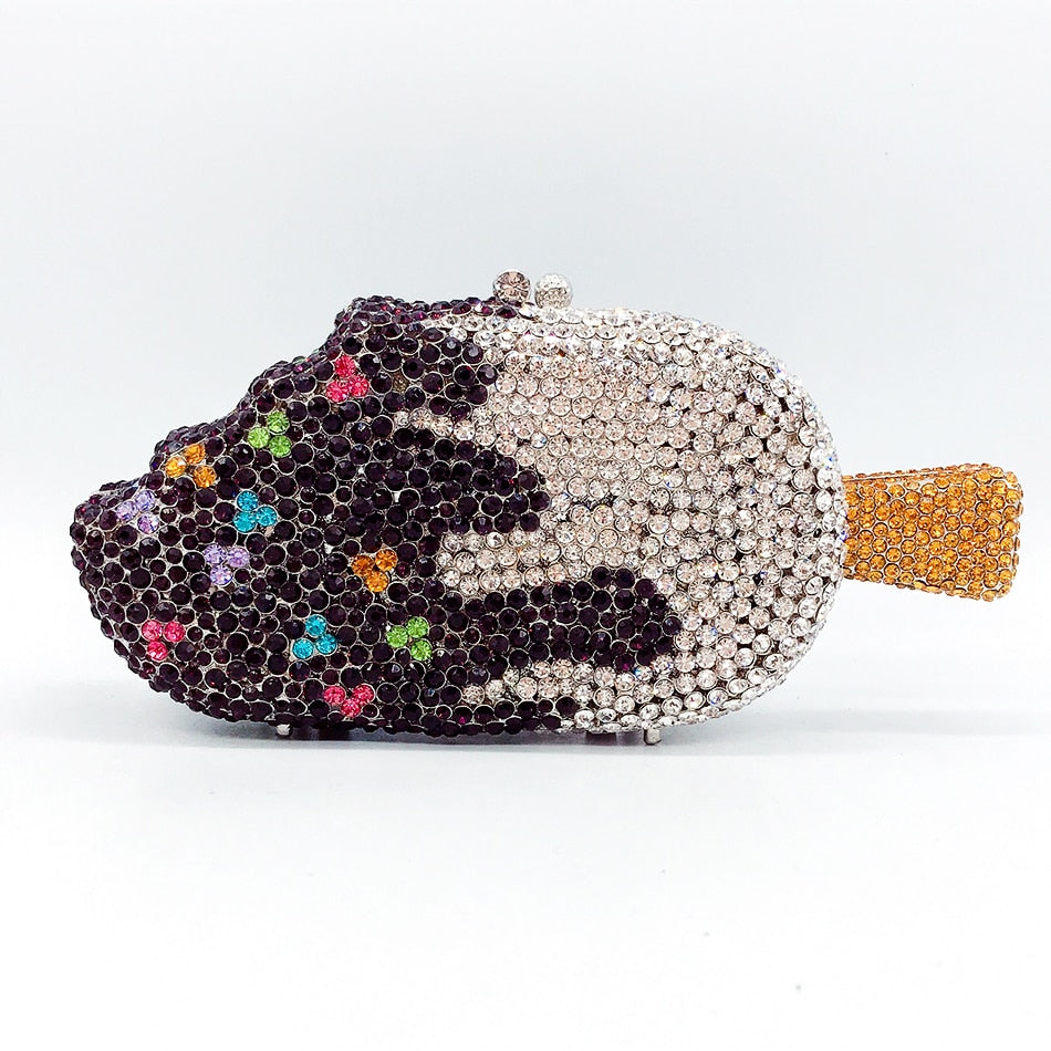 Ice Cream Shaped Diamond Evening Clutch Bag For Party Wedding Boutique Novelty Mini Kawaii Rhinestone Purses High Quality