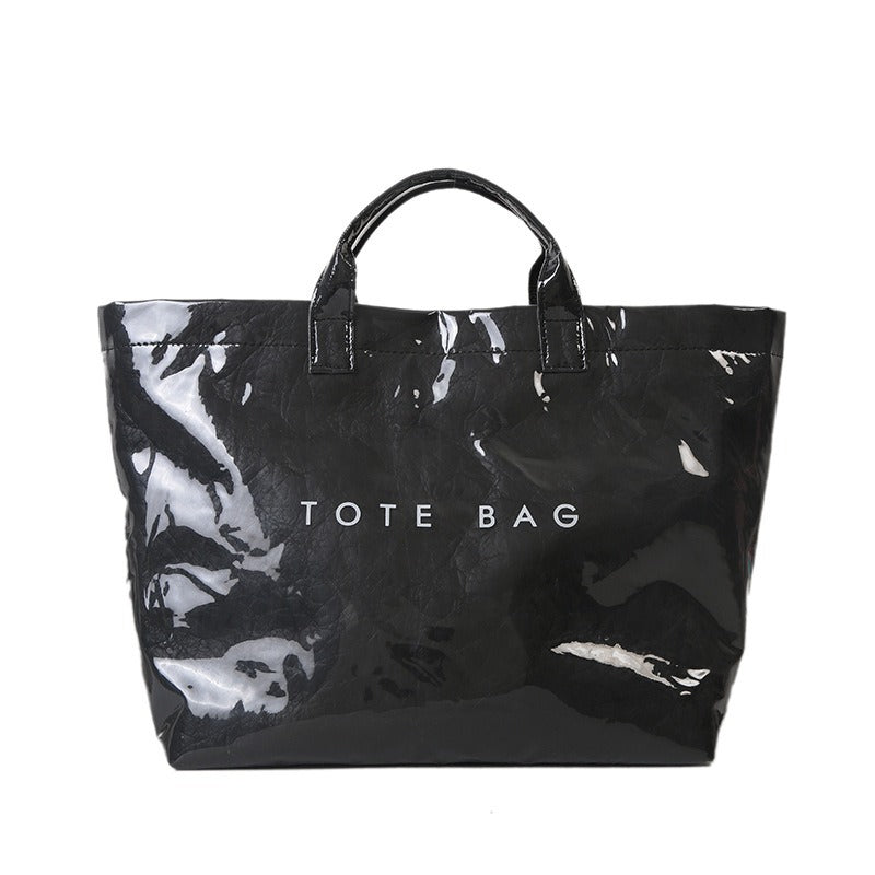Fashionable Retro Dupont Paper Bag Women's Large Capacity Kraft Paper Handbag Shopping Bag Trendy