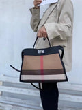 Striped Canvas Leather Womens Bag Casual Totes