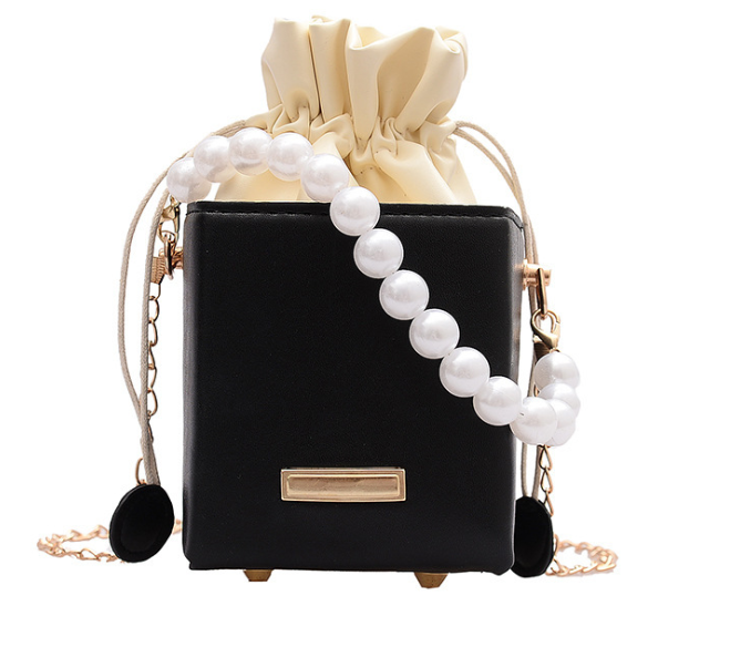 Women Mini Handbag New Elegant Shoulder Messenger Portable Chain Bag Girl PVC Jelly Bag Pearl Crossbody Rhombus