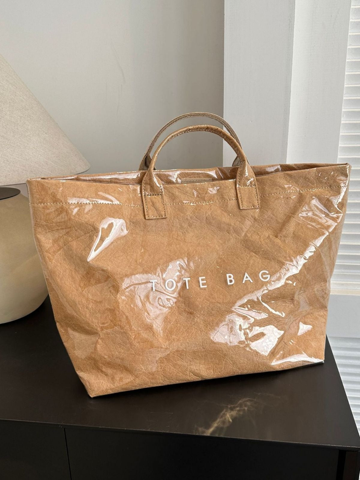 Fashionable Retro Dupont Paper Bag Women's Large Capacity Kraft Paper Handbag Shopping Bag Trendy