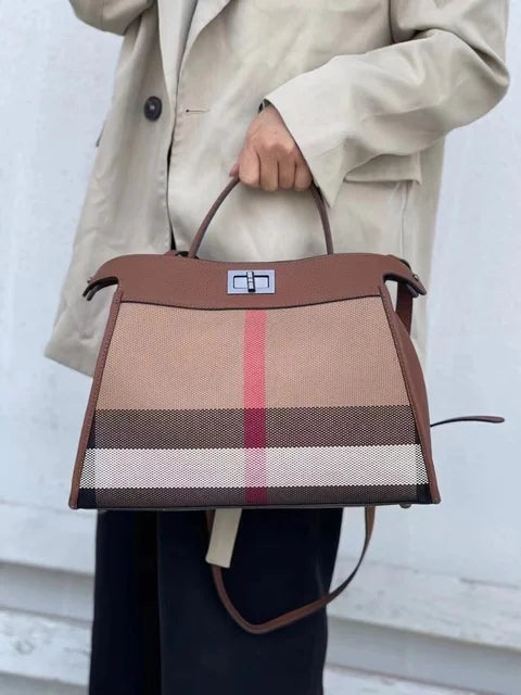 Striped Canvas Leather Womens Bag Casual Totes