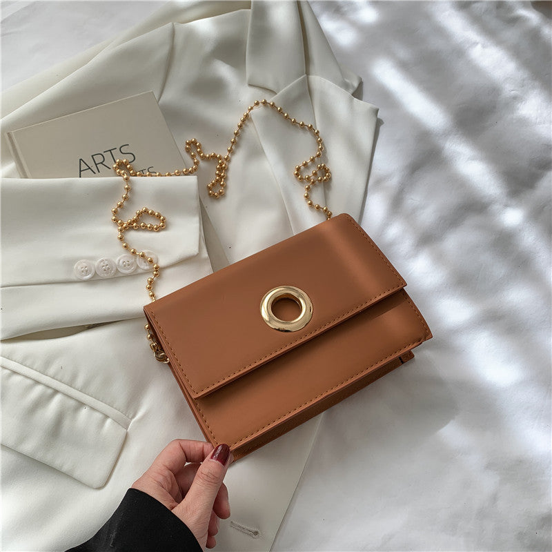 Texture Chain Western Style Ladies Bag Round Hole Small Square Bag Female Summer New Simple Hong Kong Style Messenger Bag