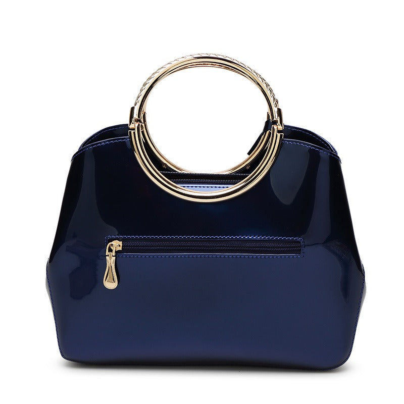 Shiny patent leather handle crossbody handbag bridal bag