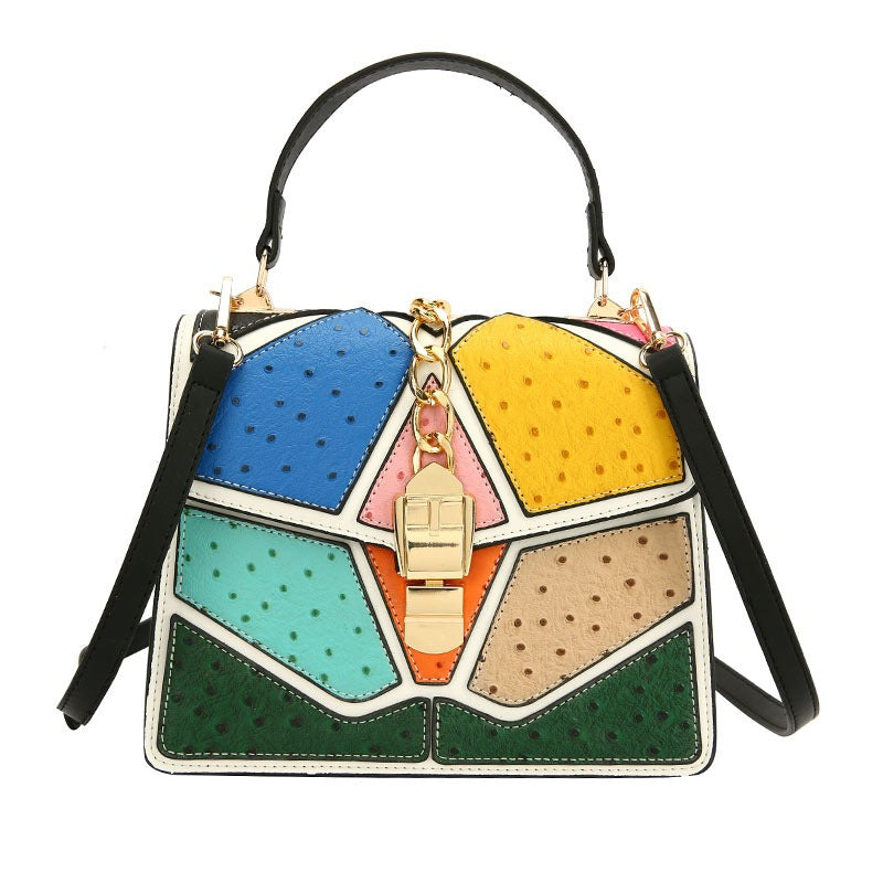 Color blocking hand-held small square bag, versatile