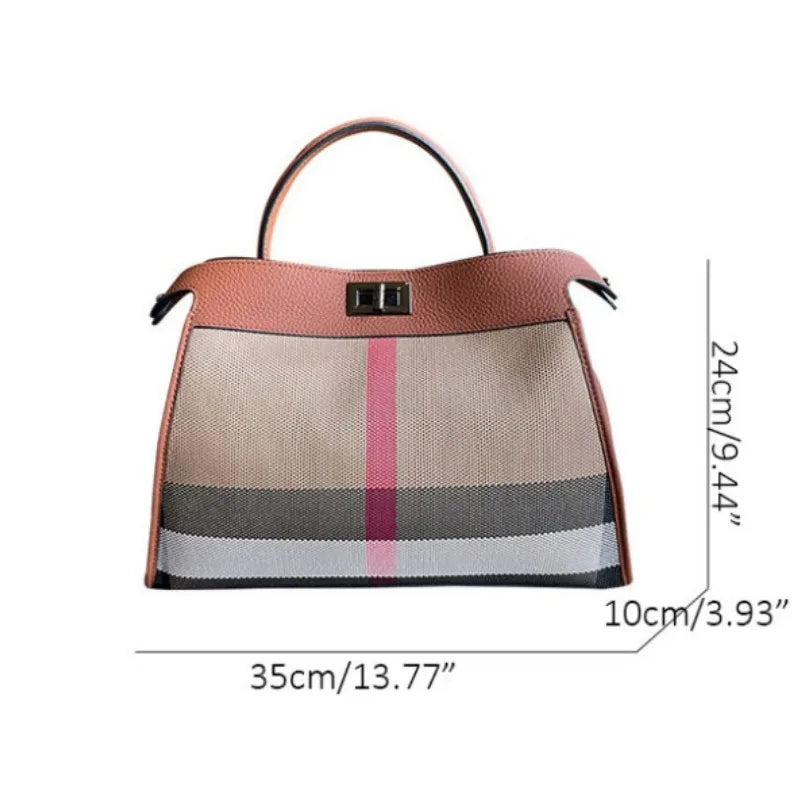 Striped Canvas Leather Womens Bag Casual Totes