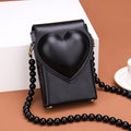 Spades Heart Checkerboard Messenger Small Square Bag Mini Vertical Mobile Phone Bag New Beaded Contrast Color Shoulder Bag Ins