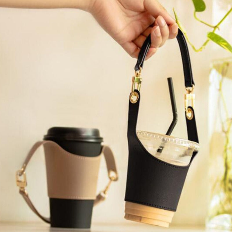 Adjustable PU leather hand cup holder Portable milk tea cup heat insulation hand bag European style cup holder