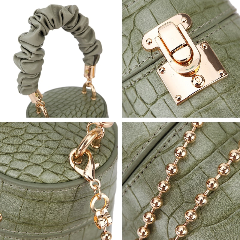 Pu Leather Bucket Bag Small Crossbody Bag Fashion Shoulder Chain Bag