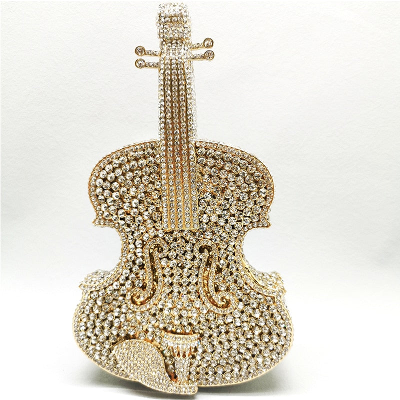 12 Colors Violin-Shape Rhinestone Evening Bag Designer Luxury Women Metal Wedding Bridal Clutches Lady Girls Diamonds Purses