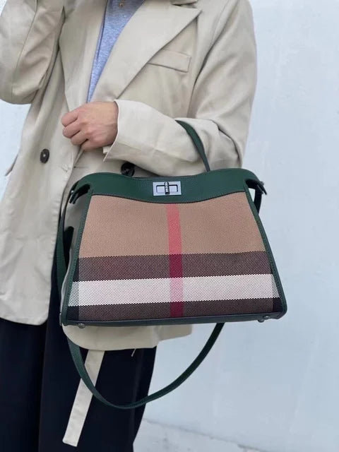 Striped Canvas Leather Womens Bag Casual Totes