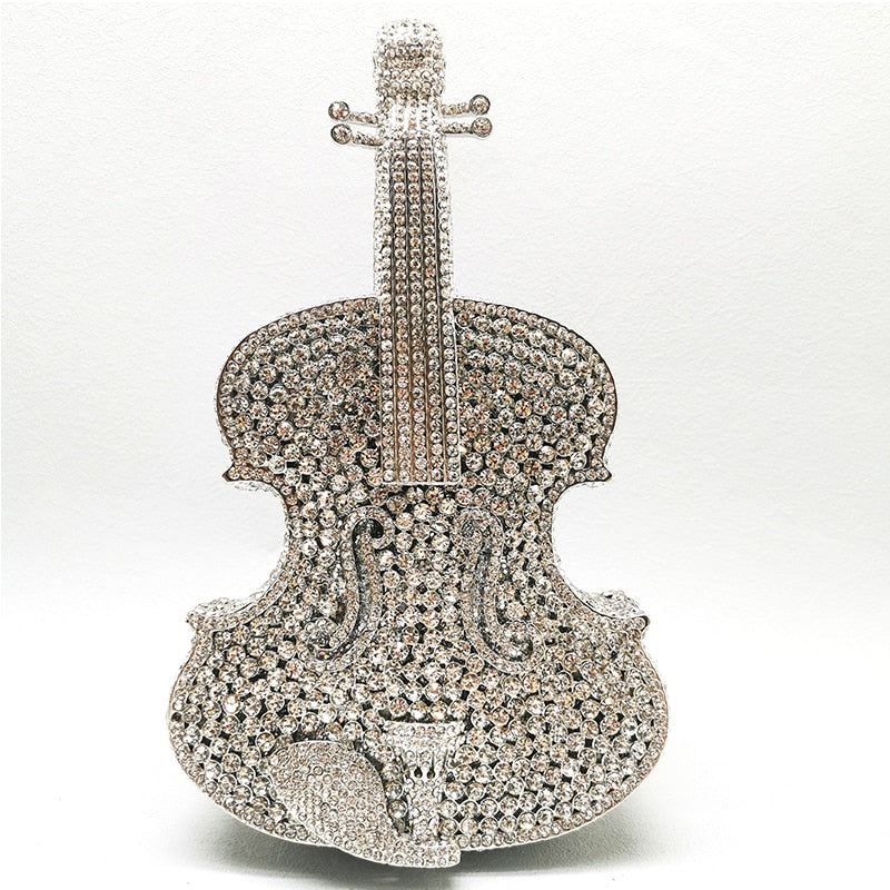 12 Colors Violin-Shape Rhinestone Evening Bag Designer Luxury Women Metal Wedding Bridal Clutches Lady Girls Diamonds Purses