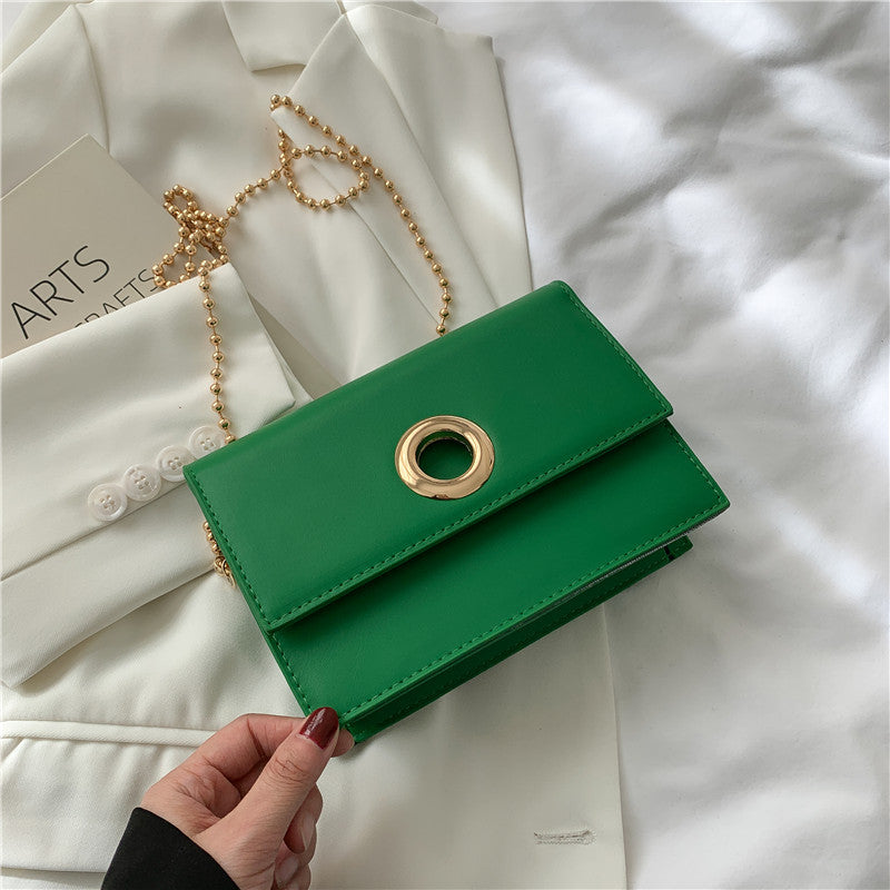 Texture Chain Western Style Ladies Bag Round Hole Small Square Bag Female Summer New Simple Hong Kong Style Messenger Bag