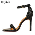 Eilyken Silver Champagne Sexy High heels Women Sandals Buckle Strap Gladiator Women Sandals Stiletto Wedding Rhine Stone