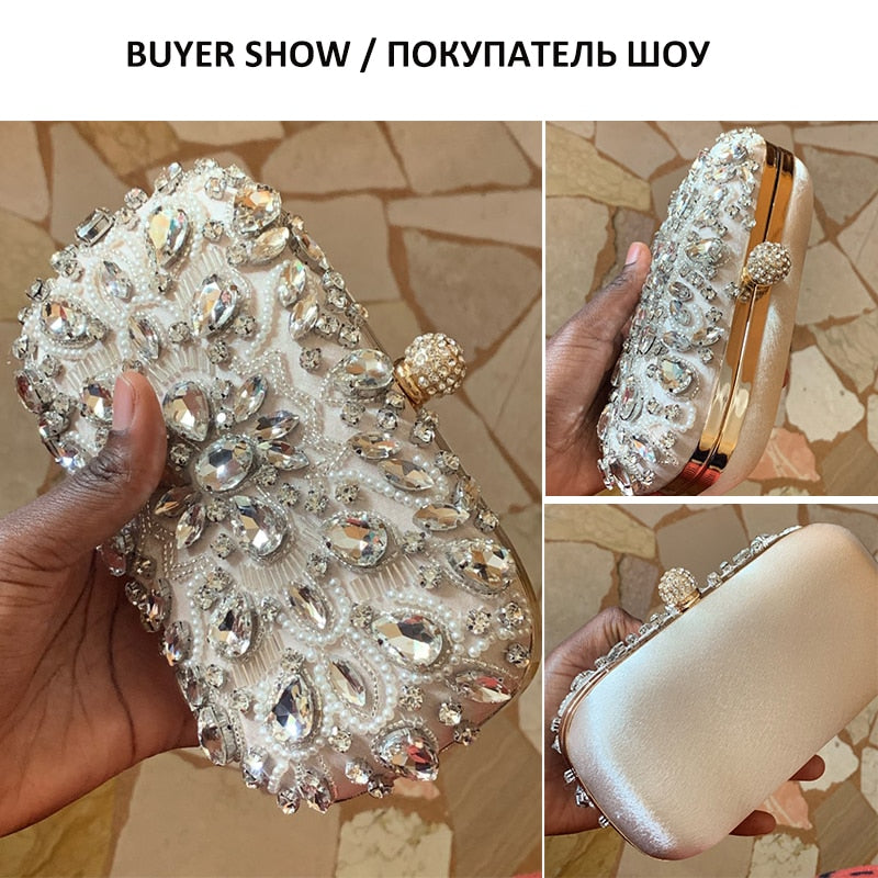Wedding Clutch Women's Clutch Bag Party Purse and Handbag Pearl Clutch Luxury Handbags Women Bags Designer Apricot Wallet