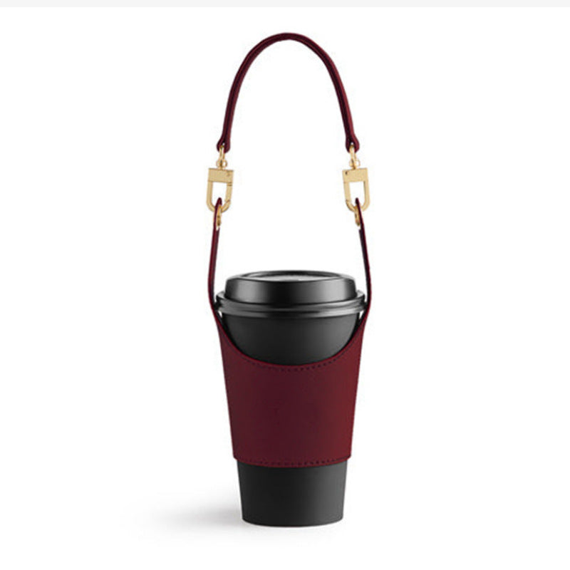 Adjustable PU leather hand cup holder Portable milk tea cup heat insulation hand bag European style cup holder
